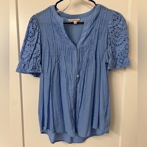 Blue Pleated Blouse
